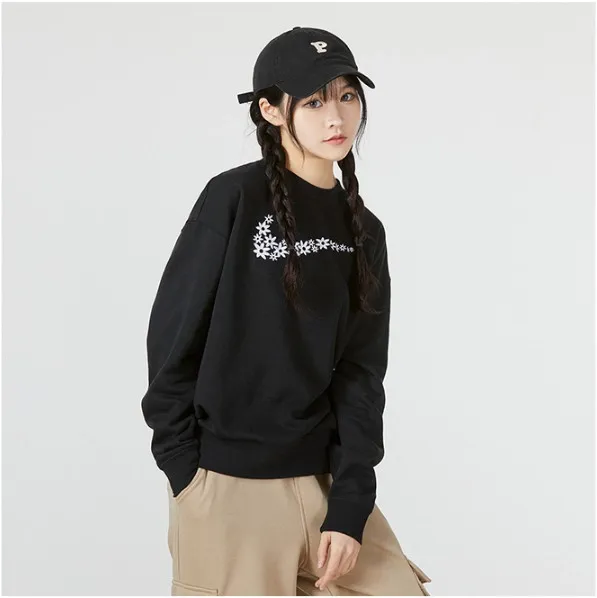 Flower Black Crew Sweatshirt