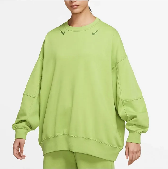 French Terry Green Oversized Crew Sweatshirt