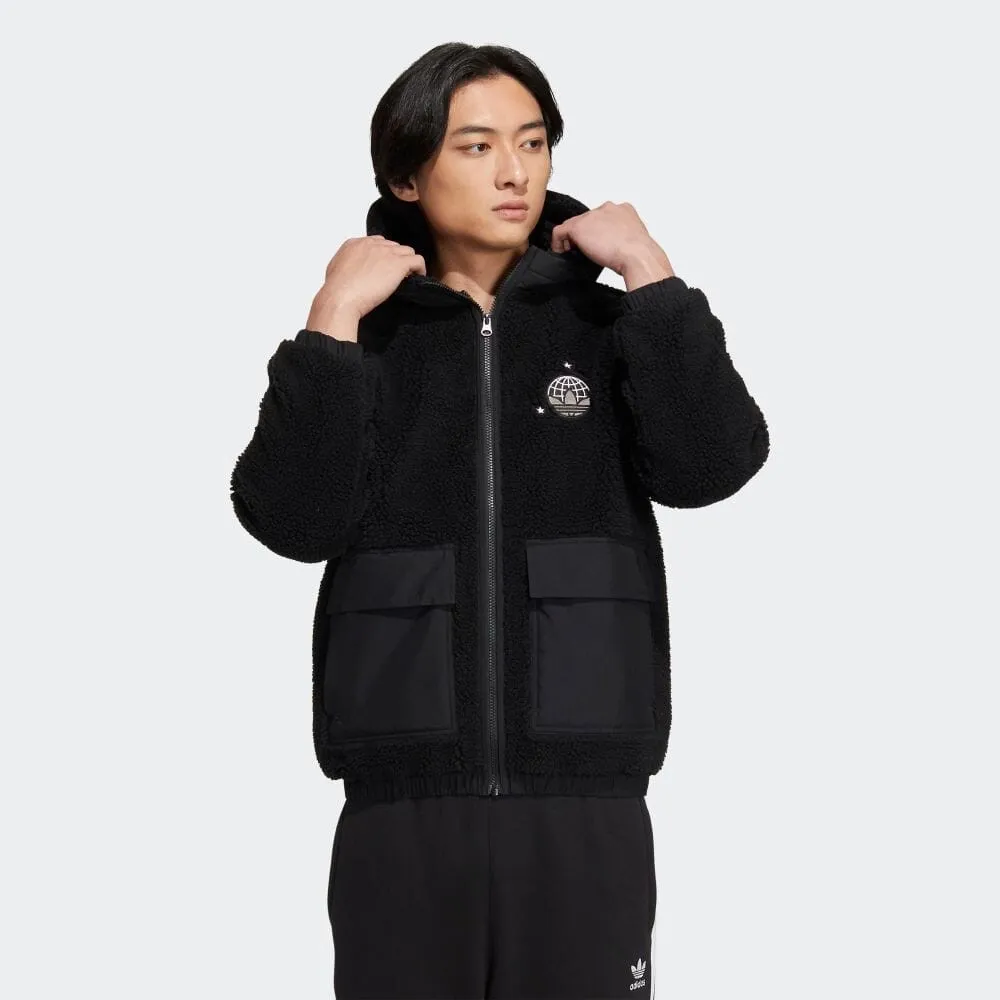 Zip Sherpa Jacket With Patch Pockets Black фото