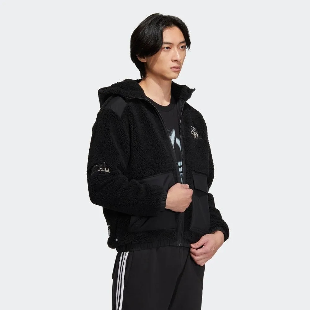 Zip Sherpa Jacket With Patch Pockets Black фото