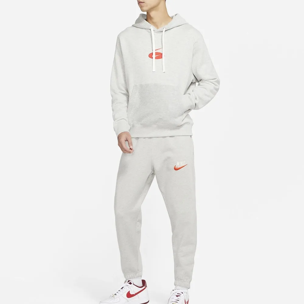 Embroidered Double Swoosh Hoodie Grey фото