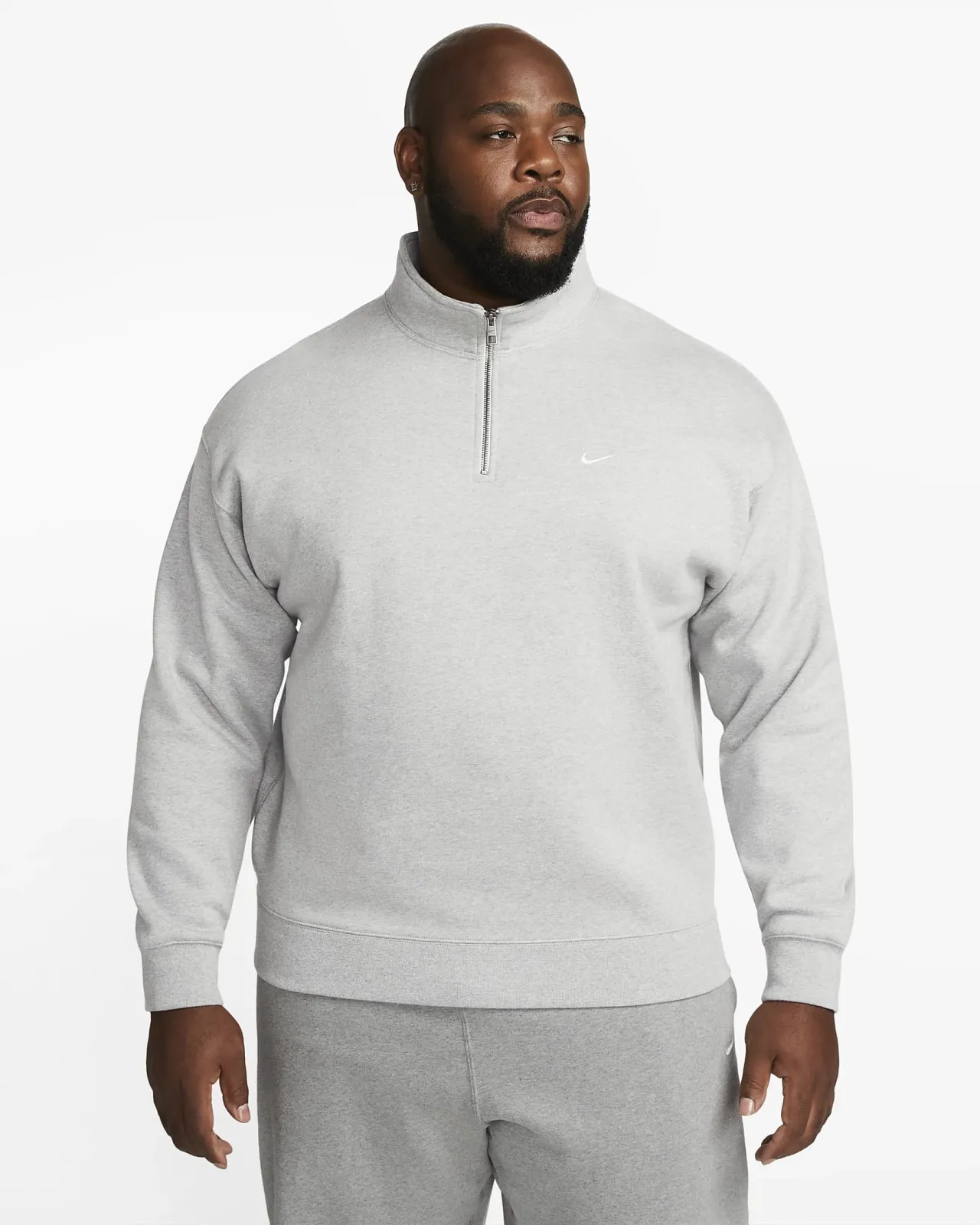 Zip Stand Fleece Sweatshirt Grey