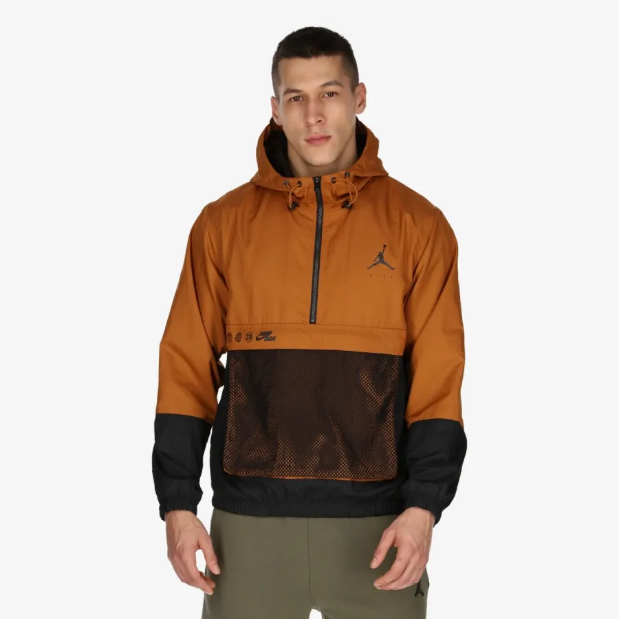 Half Zip Jamp Man Hooded Jacket Black\Brown