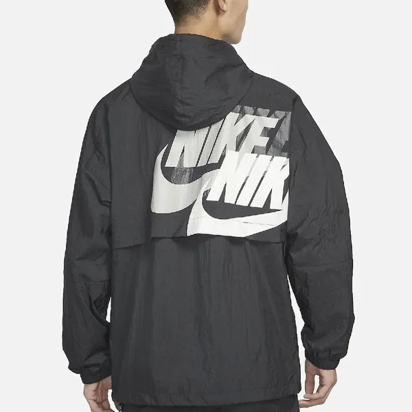 Zip Double Swoosh Windbreaker Hooded Jacket Black фото