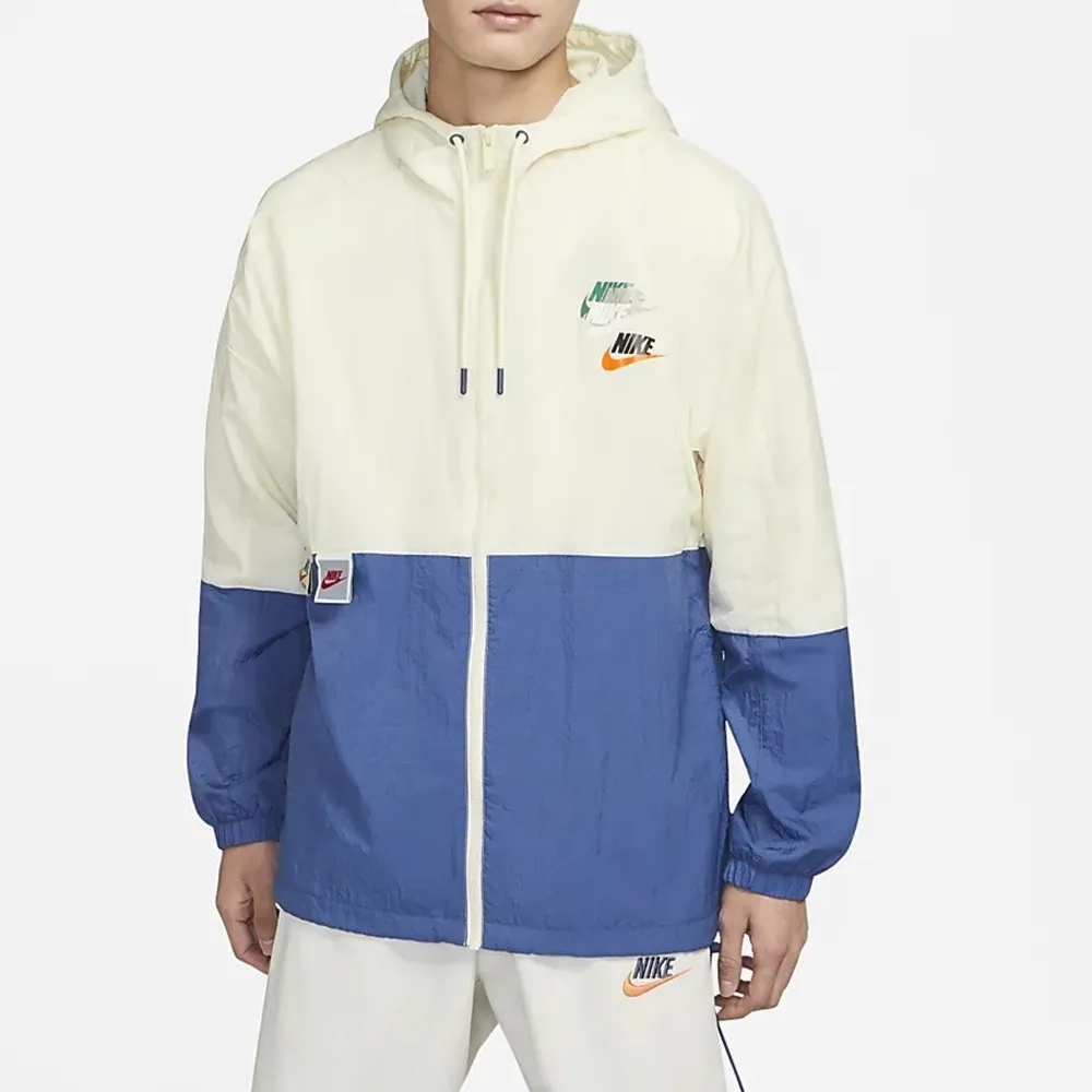Zip Double Swoosh Windbreaker Hooded Jacket White\Blue
