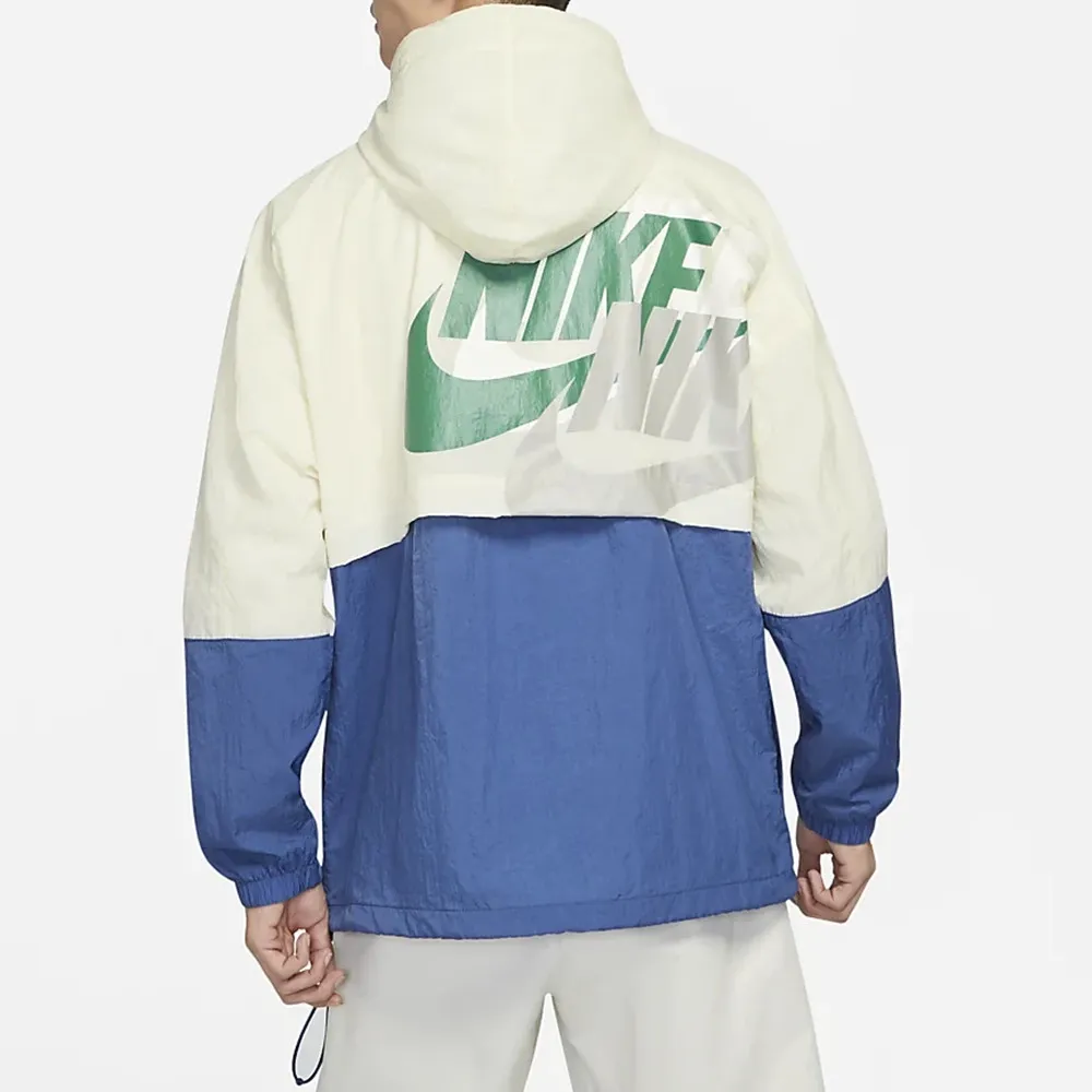 Zip Double Swoosh Windbreaker Hooded Jacket White\Blue фото