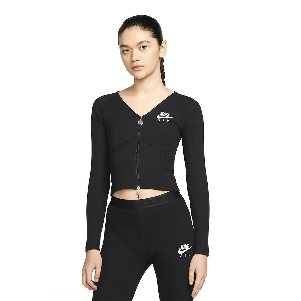 Fuii-Zip Top Ribbed Long Sleeve Tee Black фото