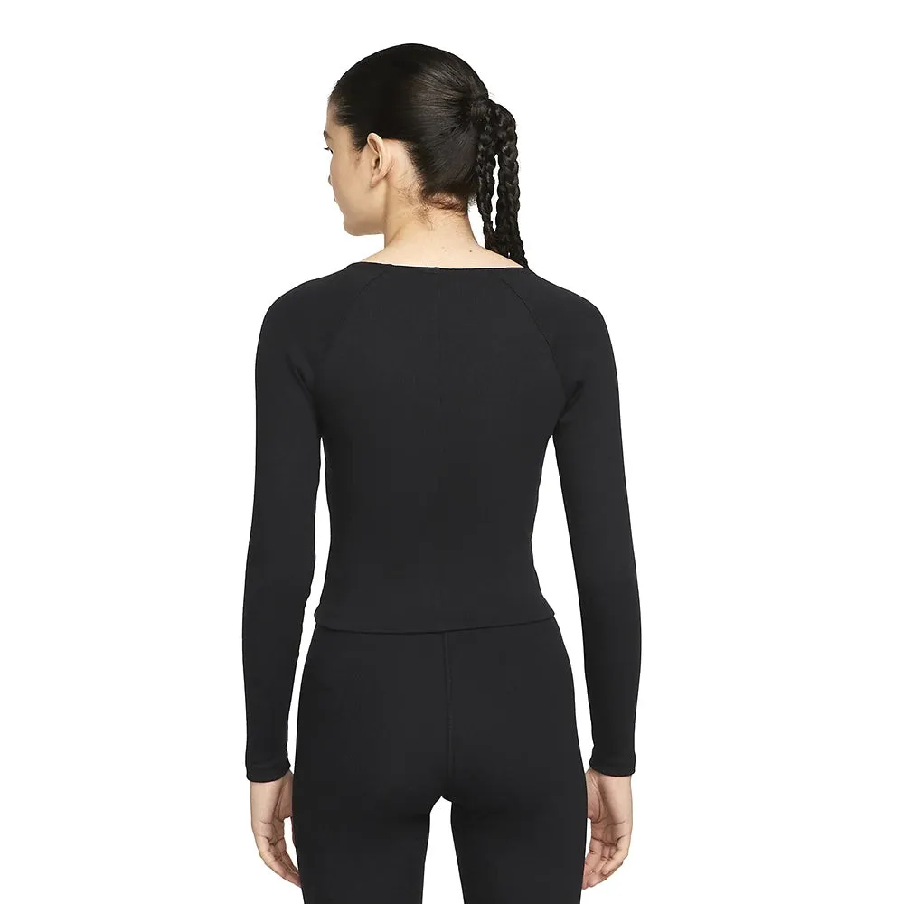 Fuii-Zip Top Ribbed Long Sleeve Tee Black фото