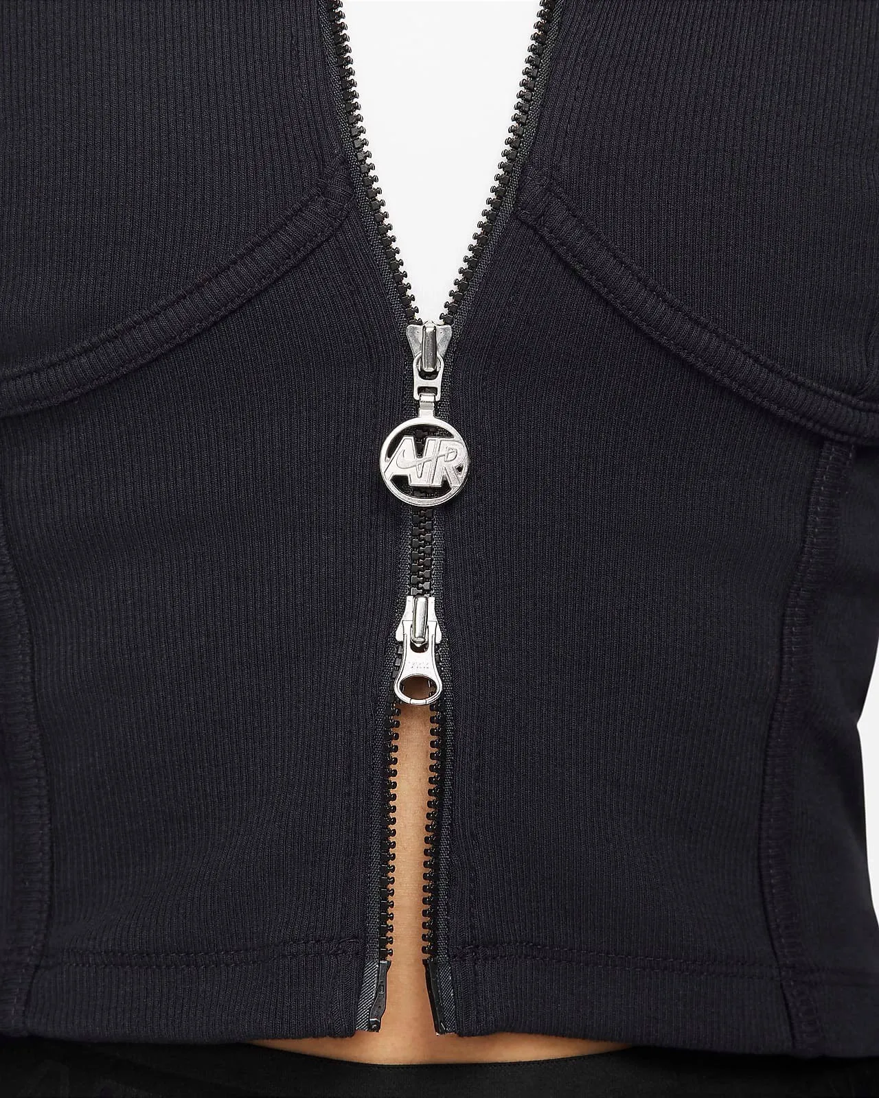 Fuii-Zip Top Ribbed Long Sleeve Tee Black фото