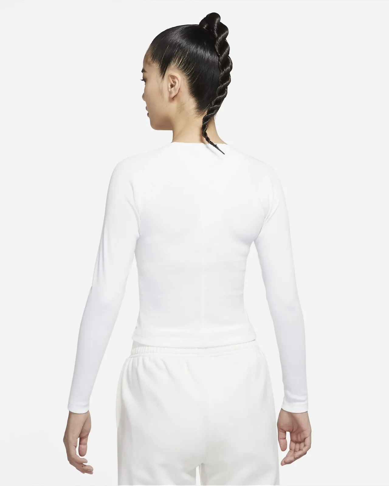 Fuii-Zip Top Ribbed Long Sleeve Tee White фото