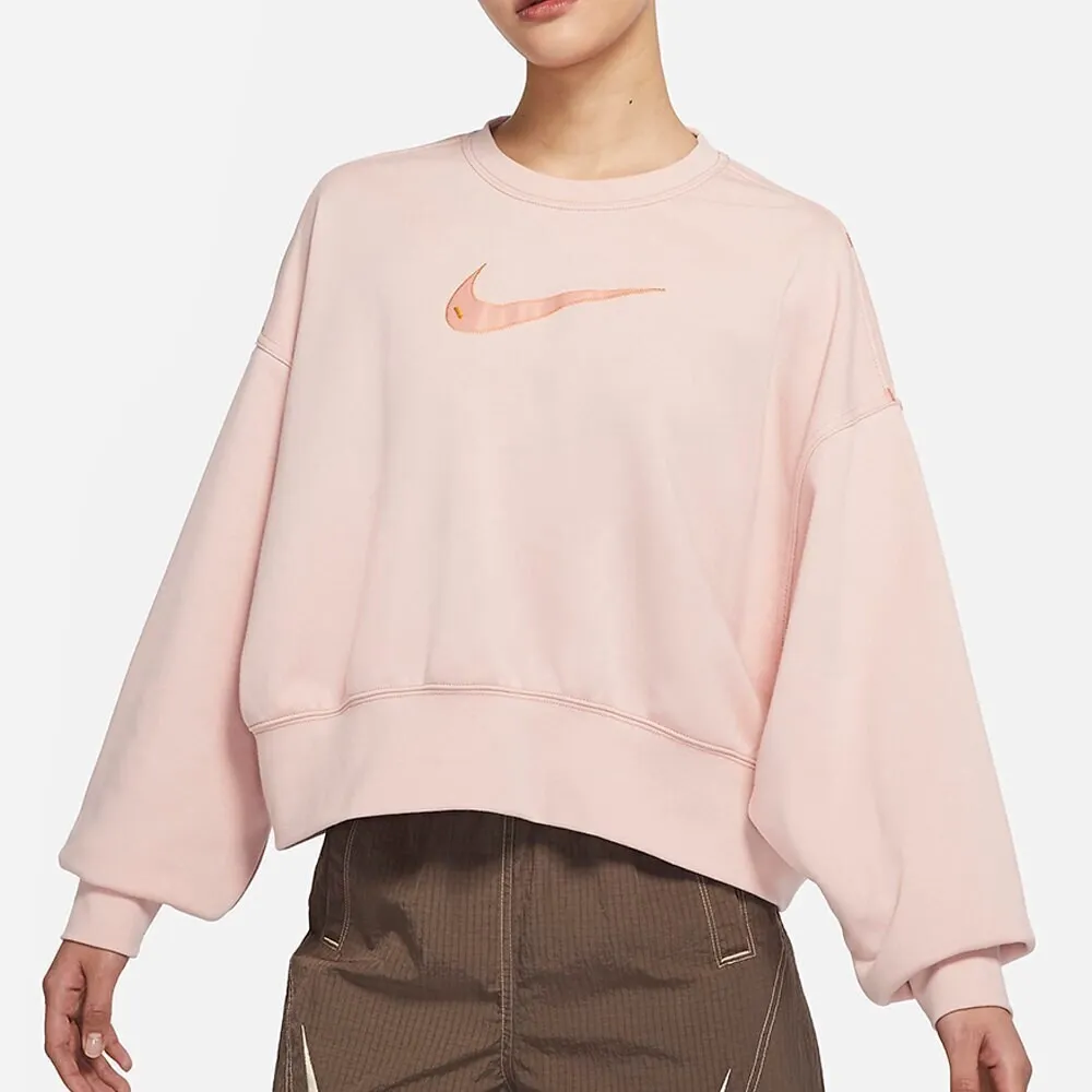 Oversize Swoosh Fleece Sweatshrt Washed Pink