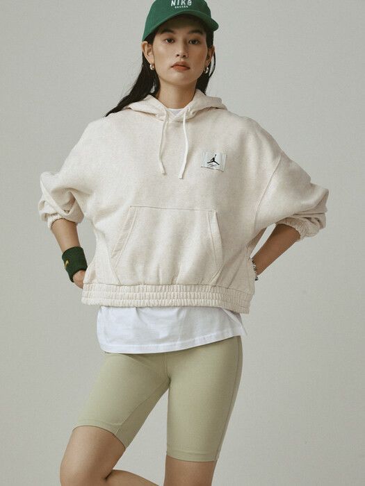 Fleece Loose Elasticated Hoodie Washed Bige фото
