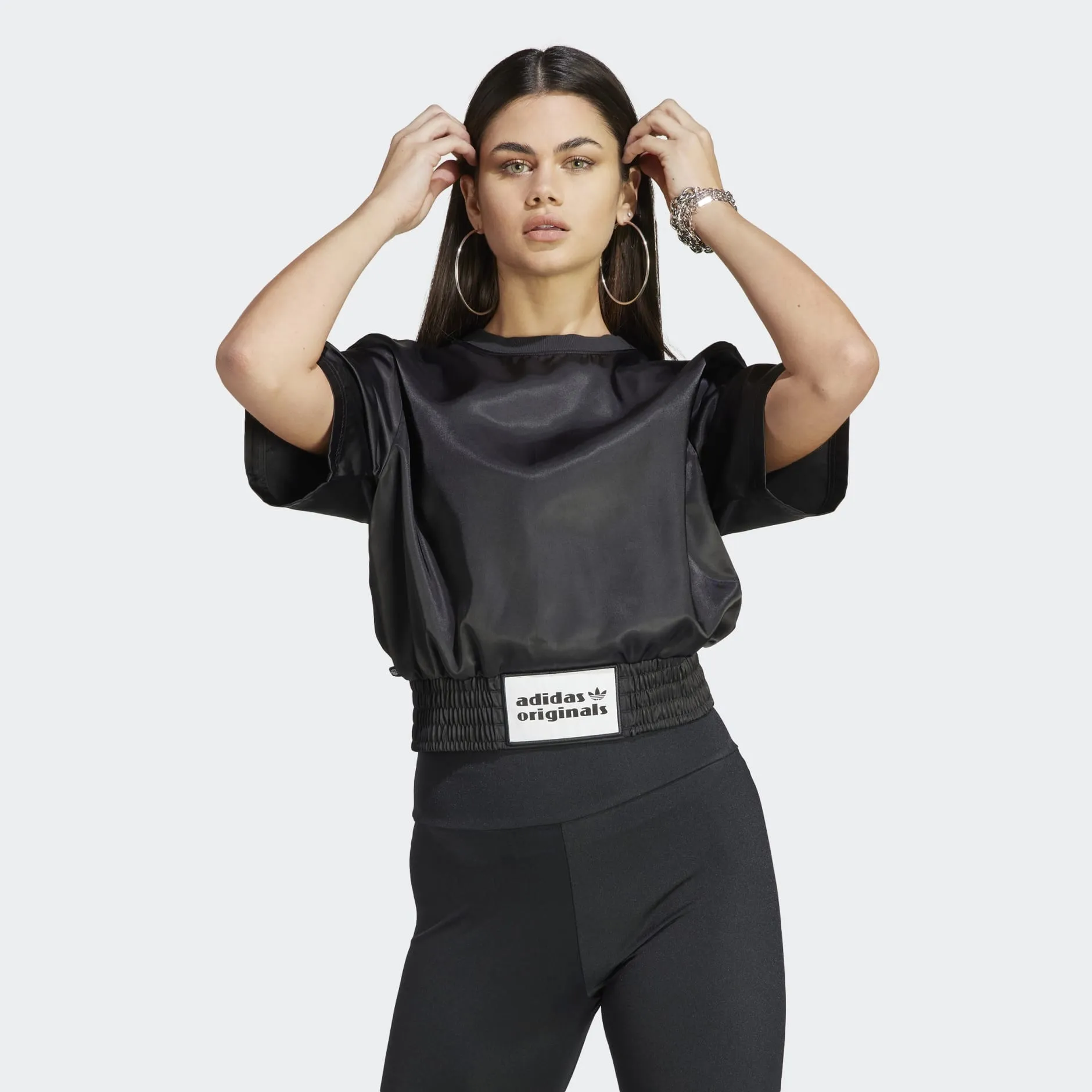 Satin Rib Wastband Loose Tee Black фото