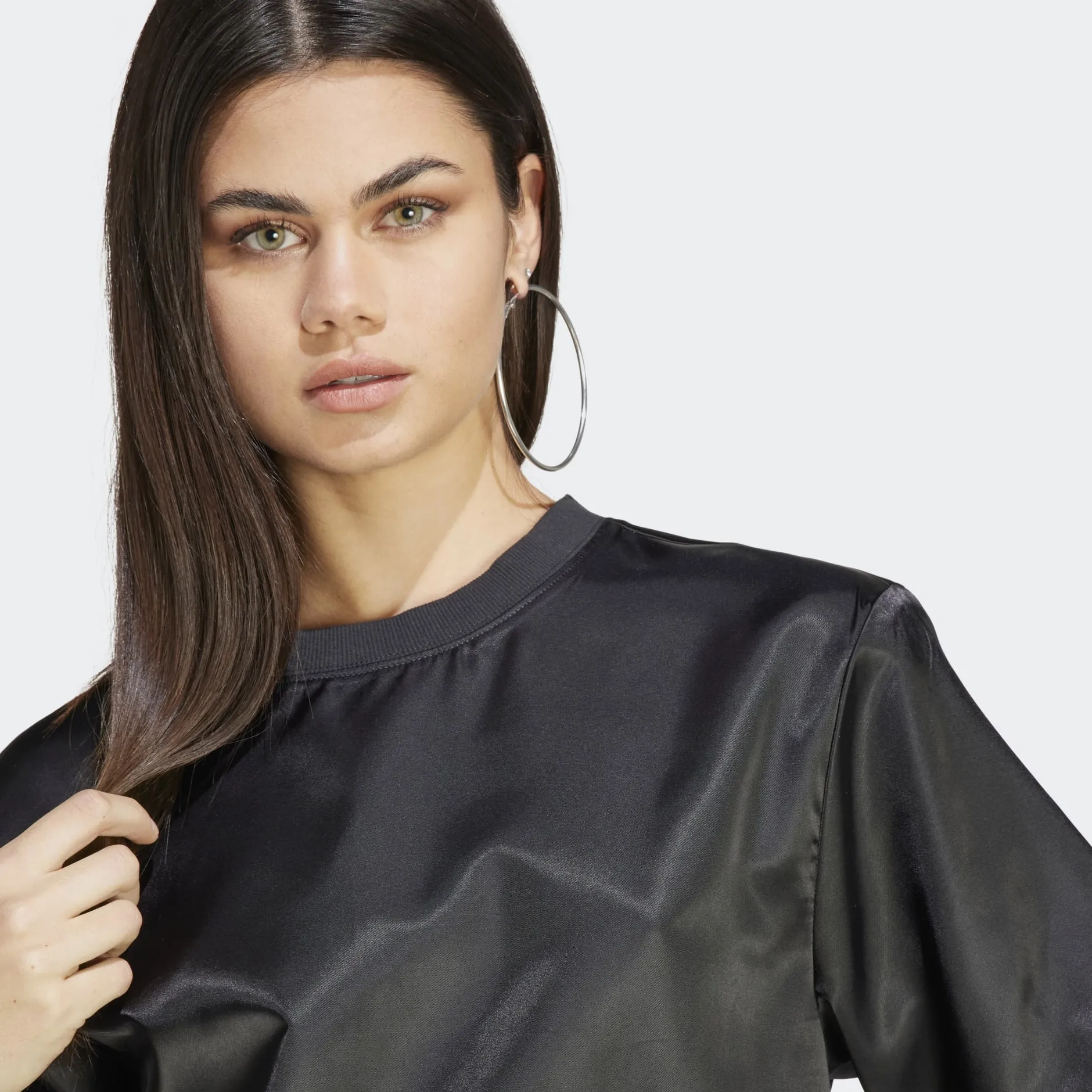 Satin Rib Wastband Loose Tee Black фото