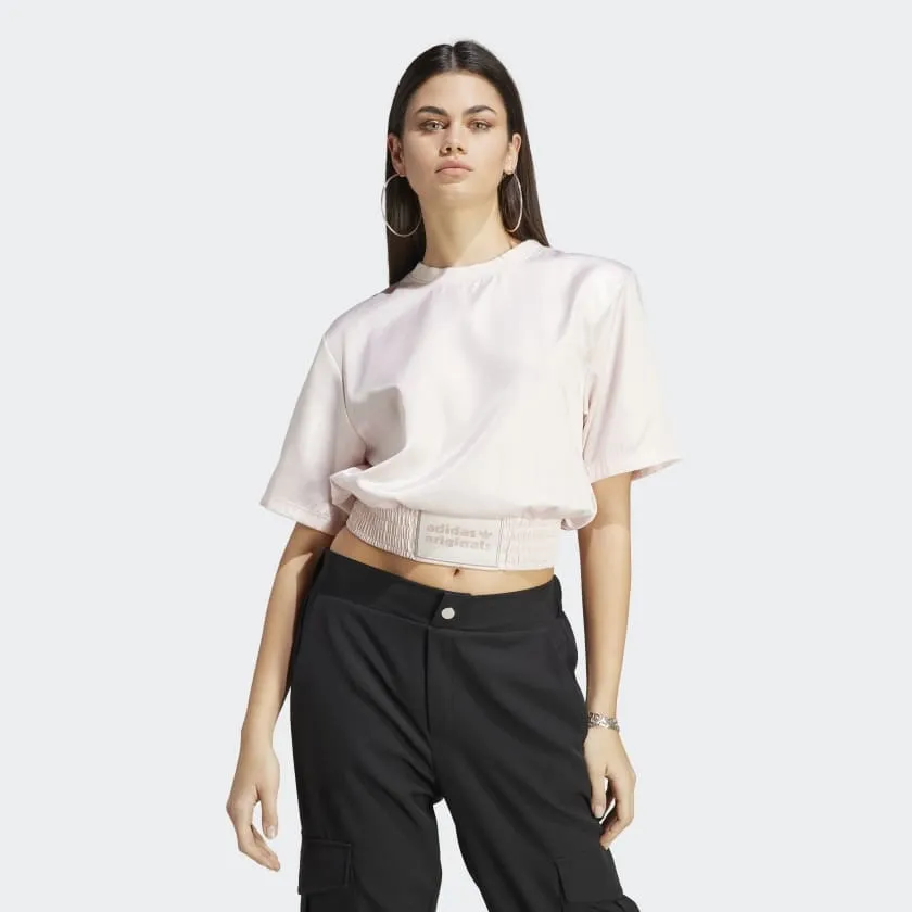 Satin Rib Wastband Loose Tee White фото