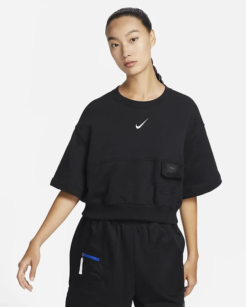 French Terry Short Sleeve Top Black
