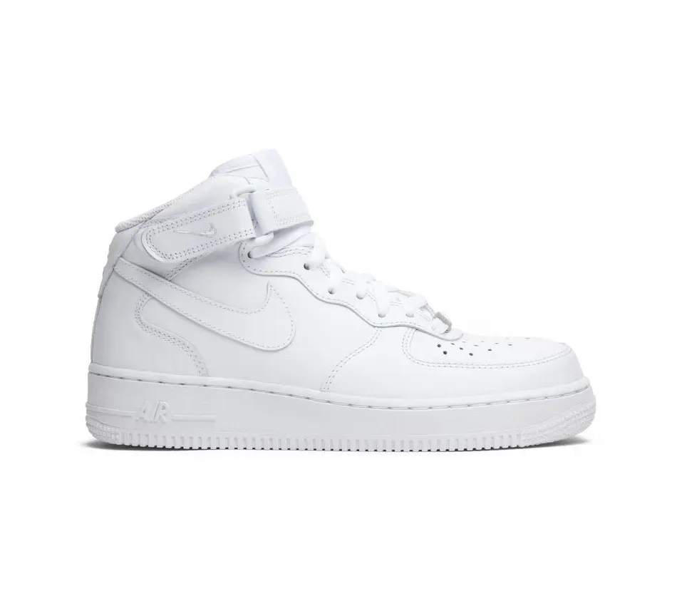Высокие кроссовки Nike Air Force 1 Mid 07 Leather Triple White (Белый) Унисекс