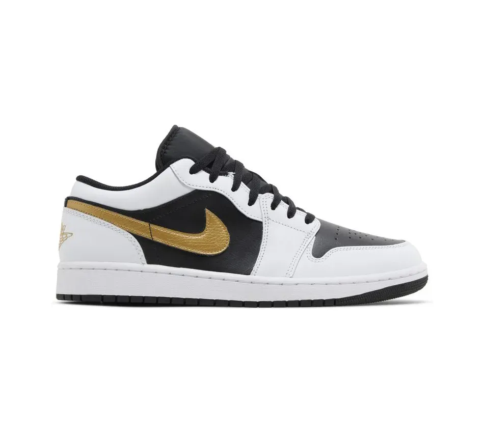 Air Jordan 1 Low White Black Metallic Gold Swoosh фото