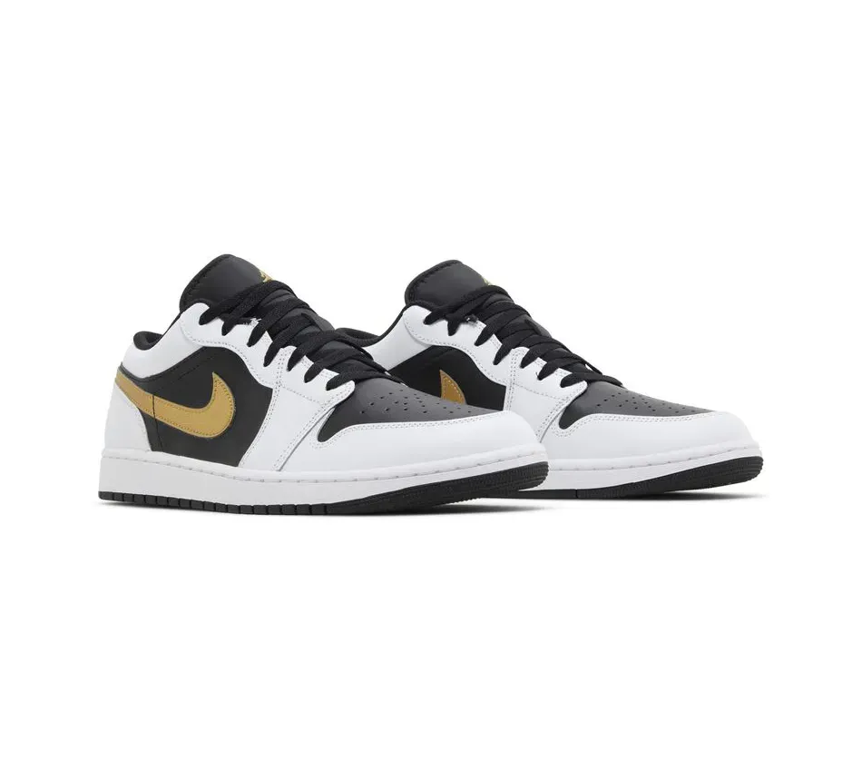 Air Jordan 1 Low White Black Metallic Gold Swoosh фото