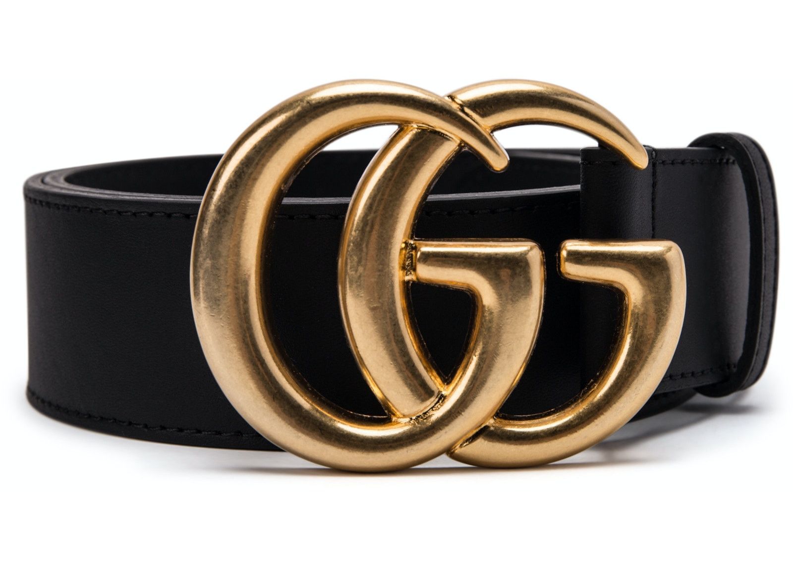 Gucci Double G Gold Buckle Leather Belt 1.5 Width Black фото