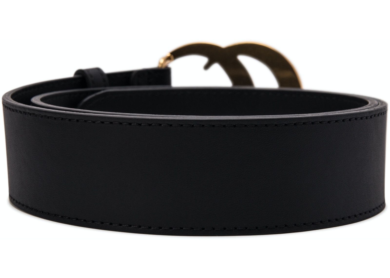 Gucci Double G Gold Buckle Leather Belt 1.5 Width Black фото