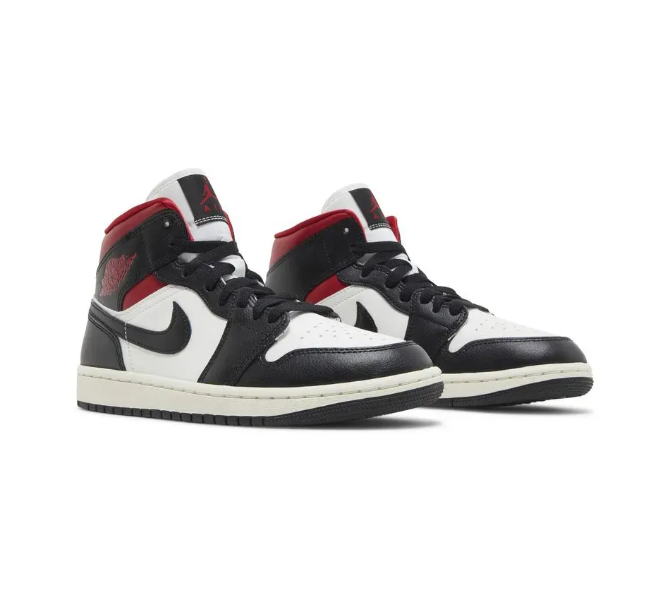 Air Jordan 1 Mid Black Sail Gym Red фото