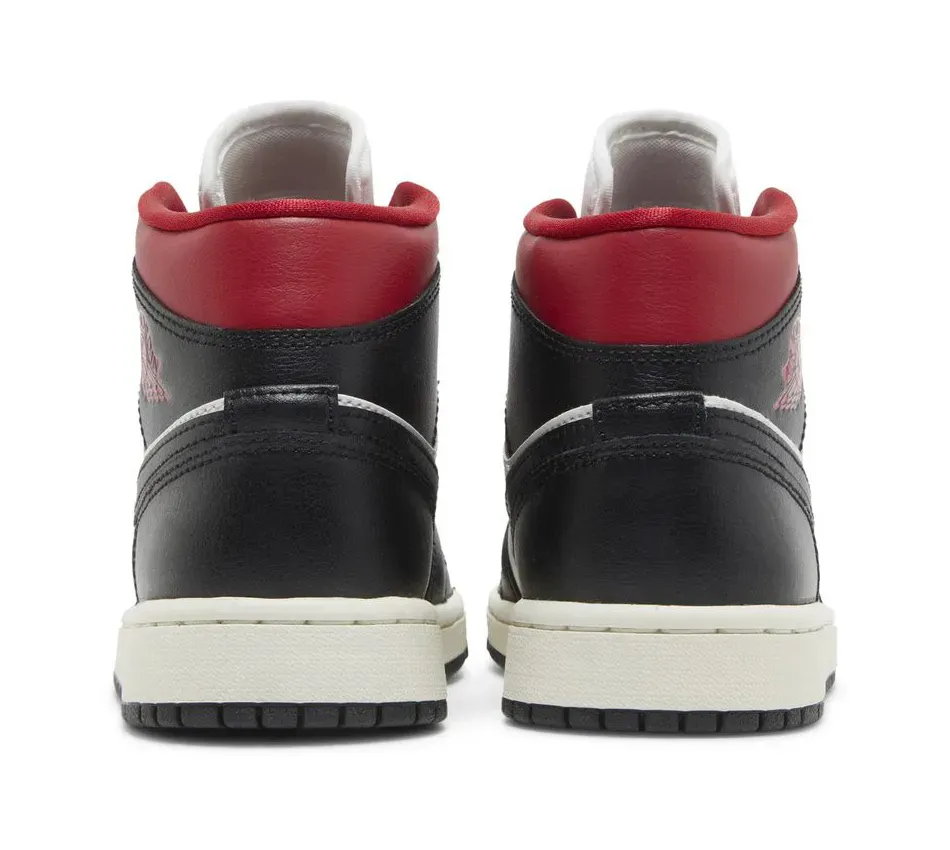 Air Jordan 1 Mid Black Sail Gym Red фото