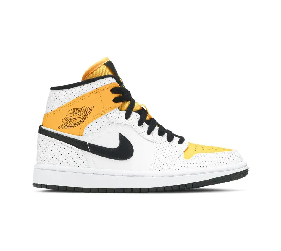 Кроссовки Air Jordan 1 Mid Perforated White University Gold (Унисекс)