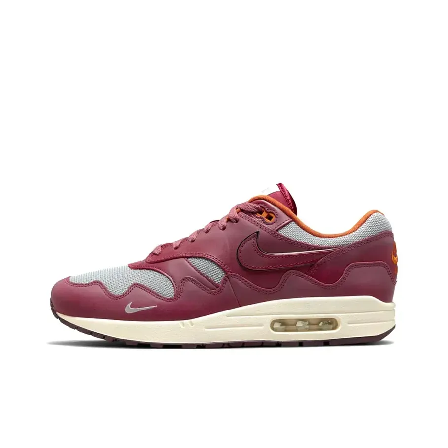 Низкие кроссовки Nike Air Max 1 Patta Waves Rush Maroon Without Bracelet (Бордовые) Унисекс