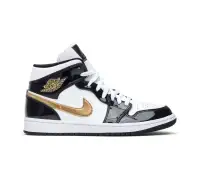 Air Jordan 1 Mid Patent Black White Gold фото