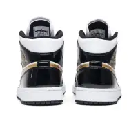 Air Jordan 1 Mid Patent Black White Gold фото